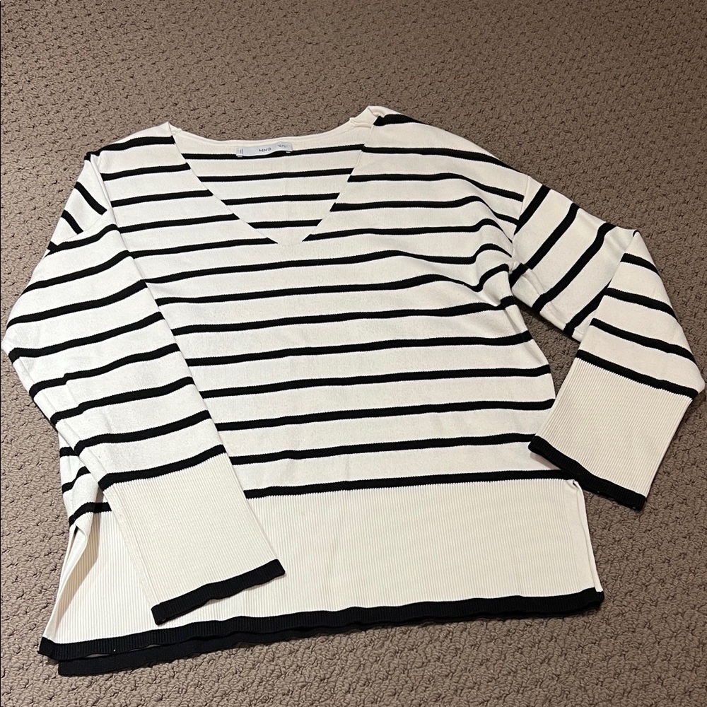 Mango Striped V-Neck Sweater